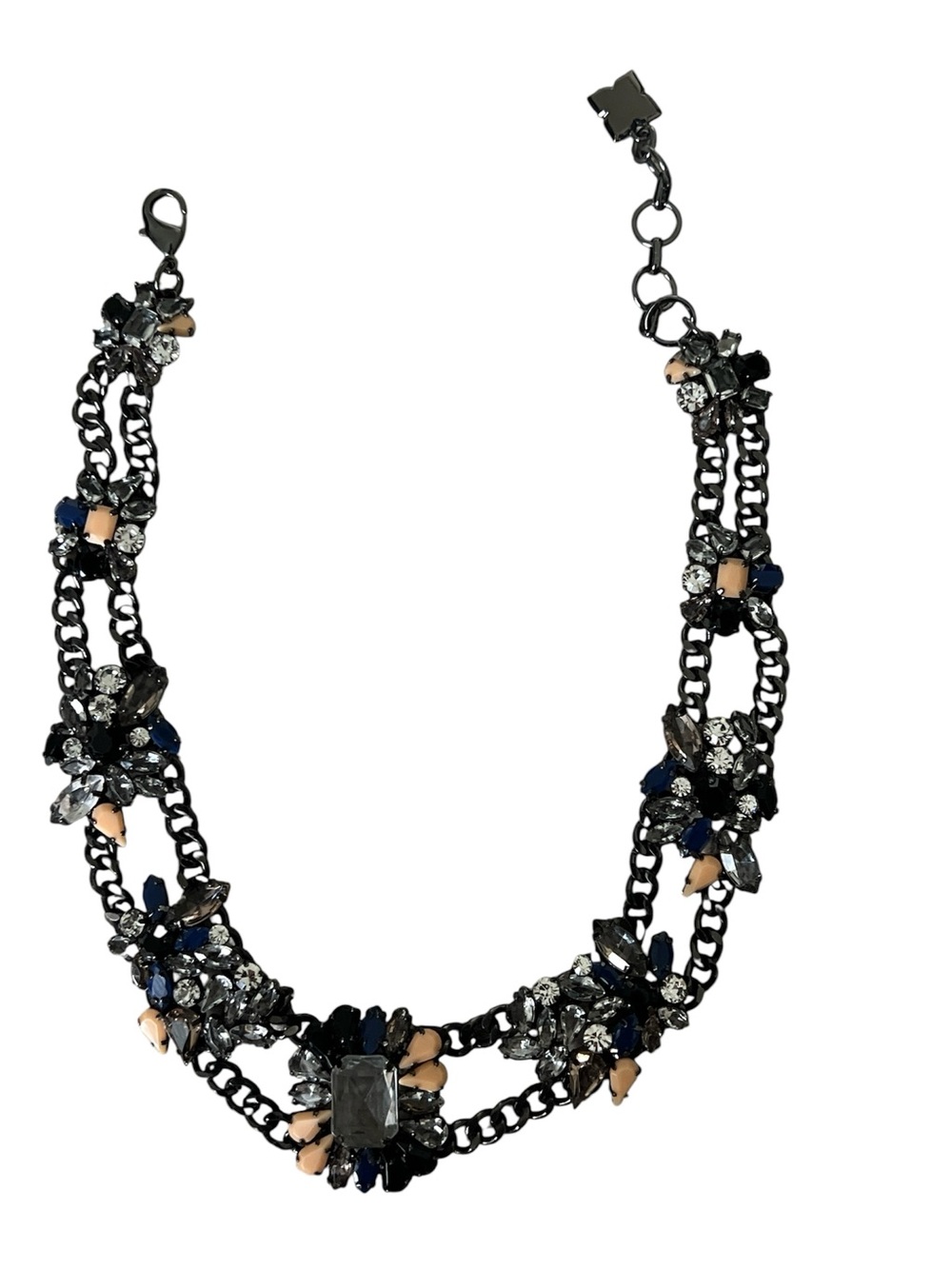 BCBG Statement Navy & Black Crystal Chain Necklace